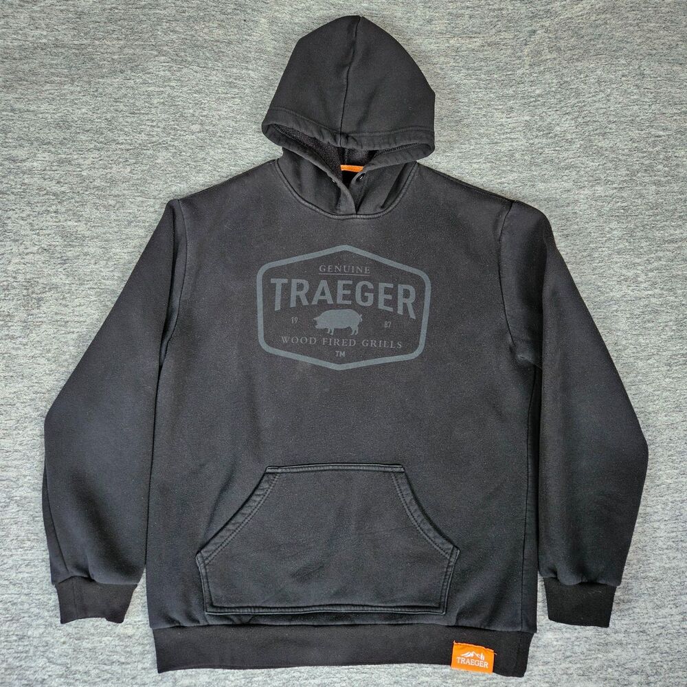 Traeger Hoodie Men's L Black Pig Genuine Logo Sweatshirt Jumper Comfortable BBQ